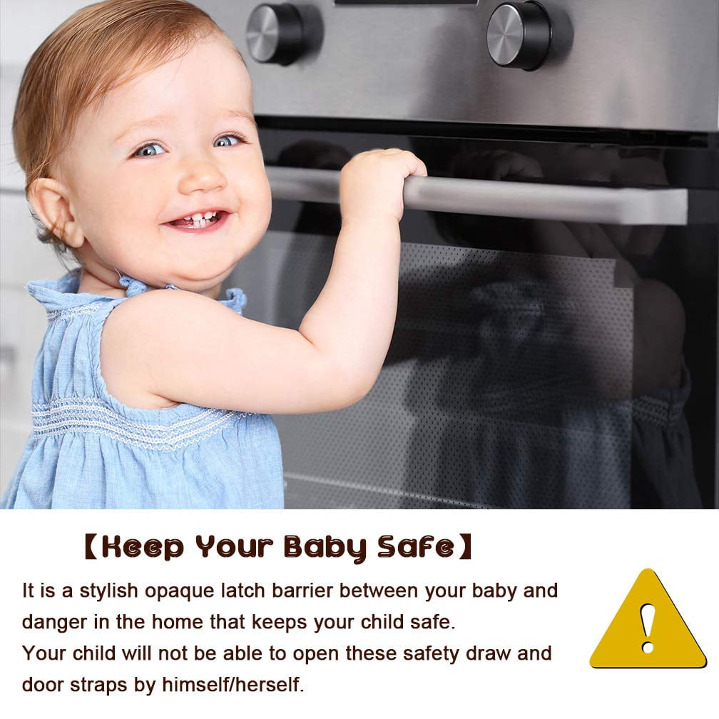 Child Baby Safety Cabinet Locks - Adjustable Strap Baby Proof Latches with No Trapped Fingers for Cupboard Drawers Closet Toilet Seat Oven and Fridge 12 PCS Black