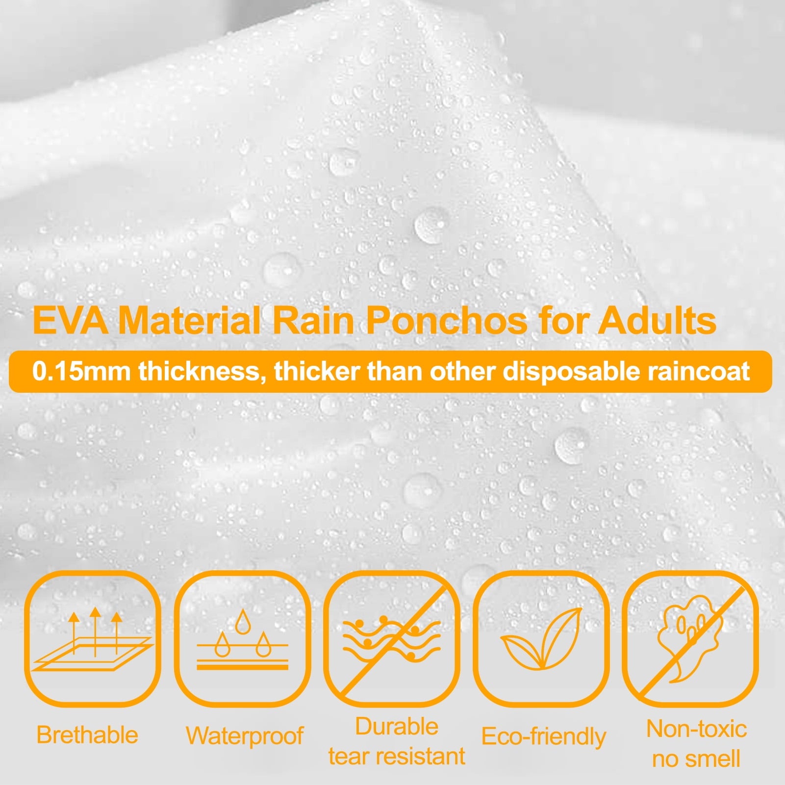 ZOUYUE 2 Pack Rain Ponchos for Adults, Men Women Reusable EVA Clear Raincoat with Hood