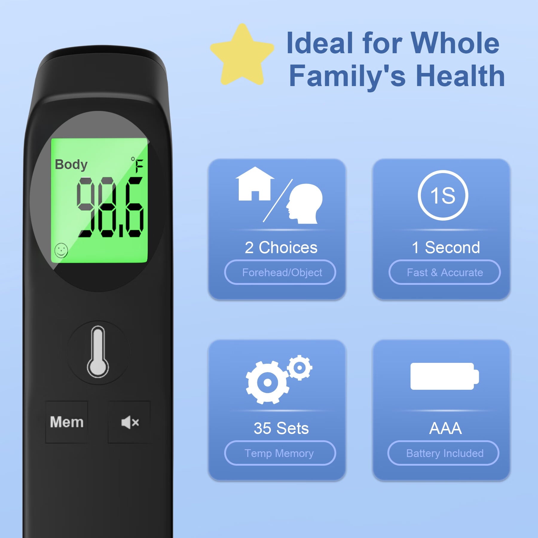 DISEN Forehead Thermometer for Adults and Kids,Baby Thermometer with 35 Memory & Mute Function,No-Touch Infrared Thermometer with LED Display, Ideal for the Whole Family