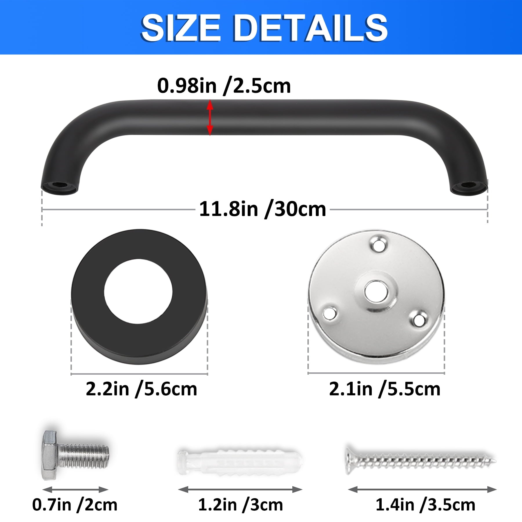 Grab Bars for Shower, 2 Pack 12inch Bathroom Shower Handles, Stainless Steel Bathroom Handle for Elderly, Seniors and Handicap, Enhancing Bathroom Safety and Stability, Black (Maximum Weight 500lbs)