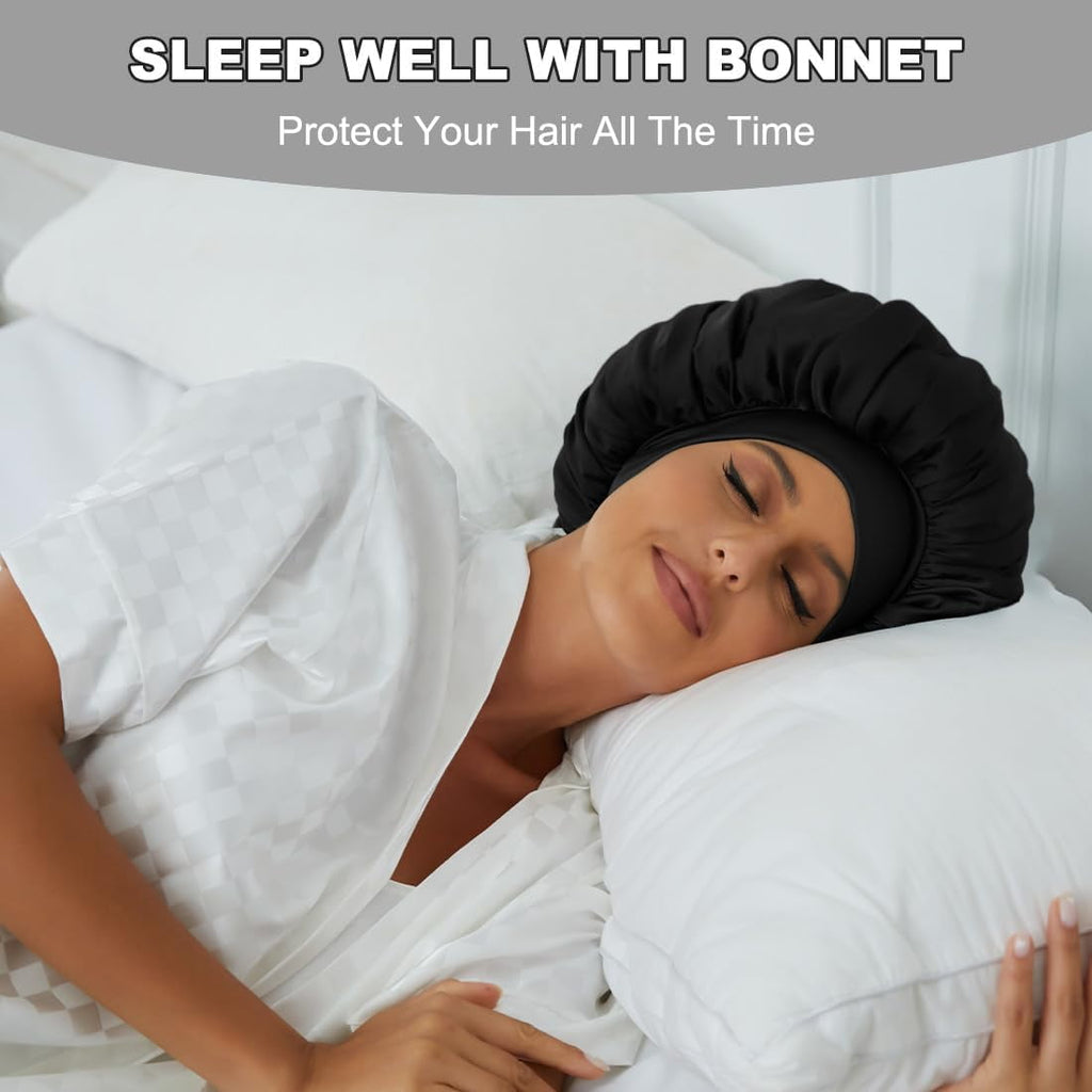 Satin Bonnet Silk for Hair Sleeping,3 Pcs Silk Hair Bonnet with Wide Elastic Band,Sleepling Hair Wrap Cover,Adjustable Hair Cap Hair Wrap Bonnets for Women Sleeping