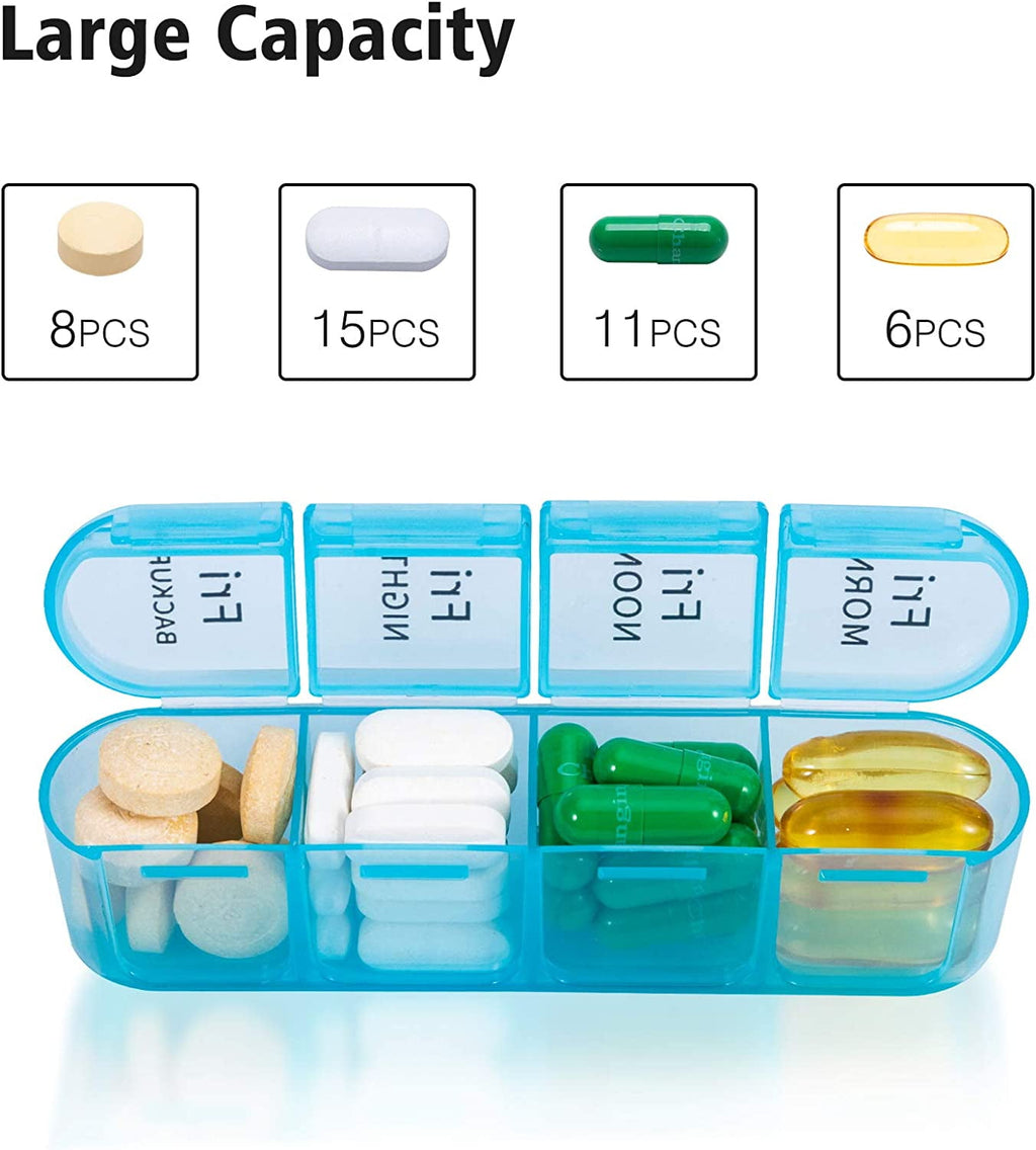 TIFOR Pill Organizer 4 Times a Day, Daily Pill Box Organizer, Large Weekly Medicine Pill Organizer, Pill Cases Organizers 7 Day, Pill Boxes 7 Day to Hold Vitamins, Medication