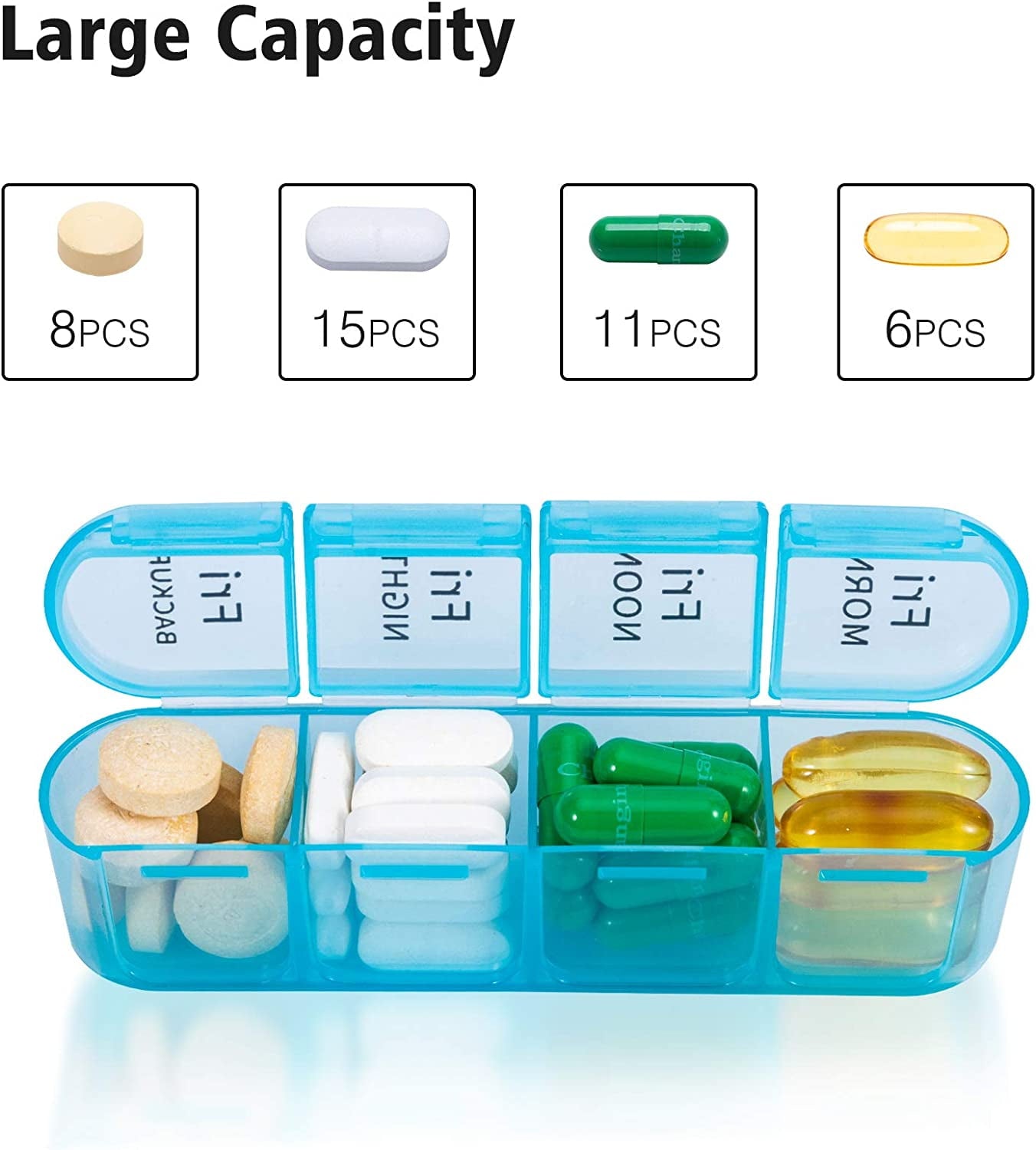 TIFOR Pill Organizer 4 Times a Day, Daily Pill Box Organizer, Large Weekly Medicine Pill Organizer, Pill Cases Organizers 7 Day, Pill Boxes 7 Day to Hold Vitamins, Medication