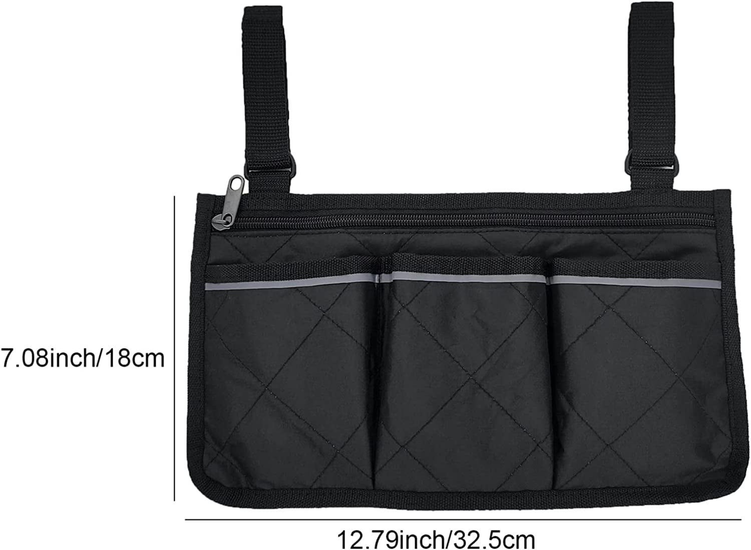 Wheelchair Armrest Side Bag, Waterproof Armrest Pouch Bag with Bright Line,Wheelchair Side Organizer for Walkers, Rollators, Scooters (Black)