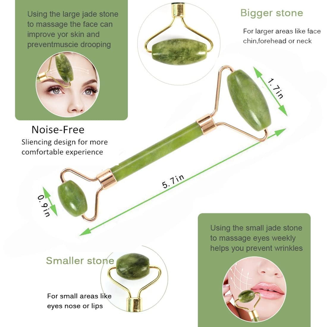 Jade Roller & Gua Sha Set Face Roller and Gua Sha Facial Tools for Skin Care Routine and Puffiness-Green