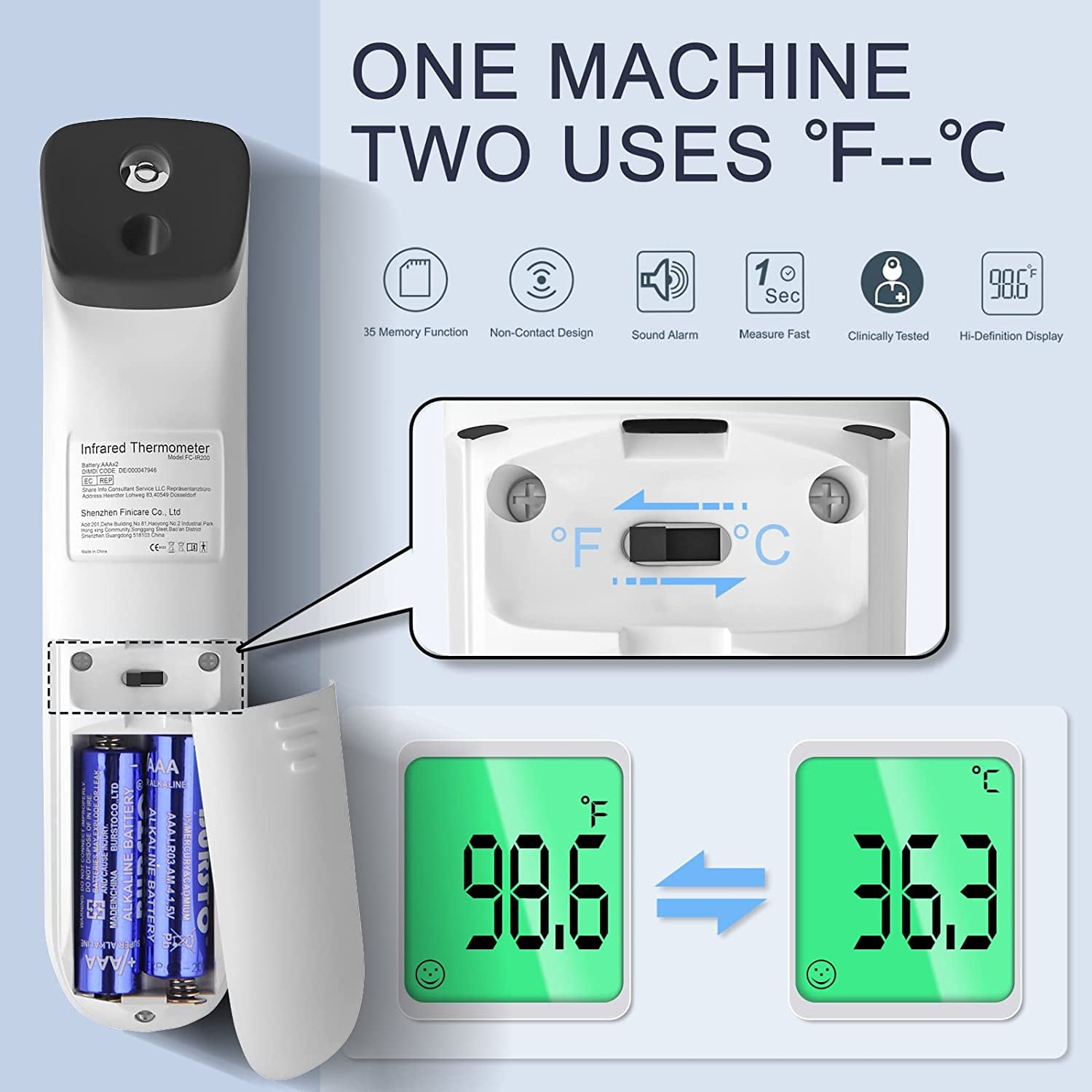 Digital Non-Contact Infrared Forehead Thermometer, White