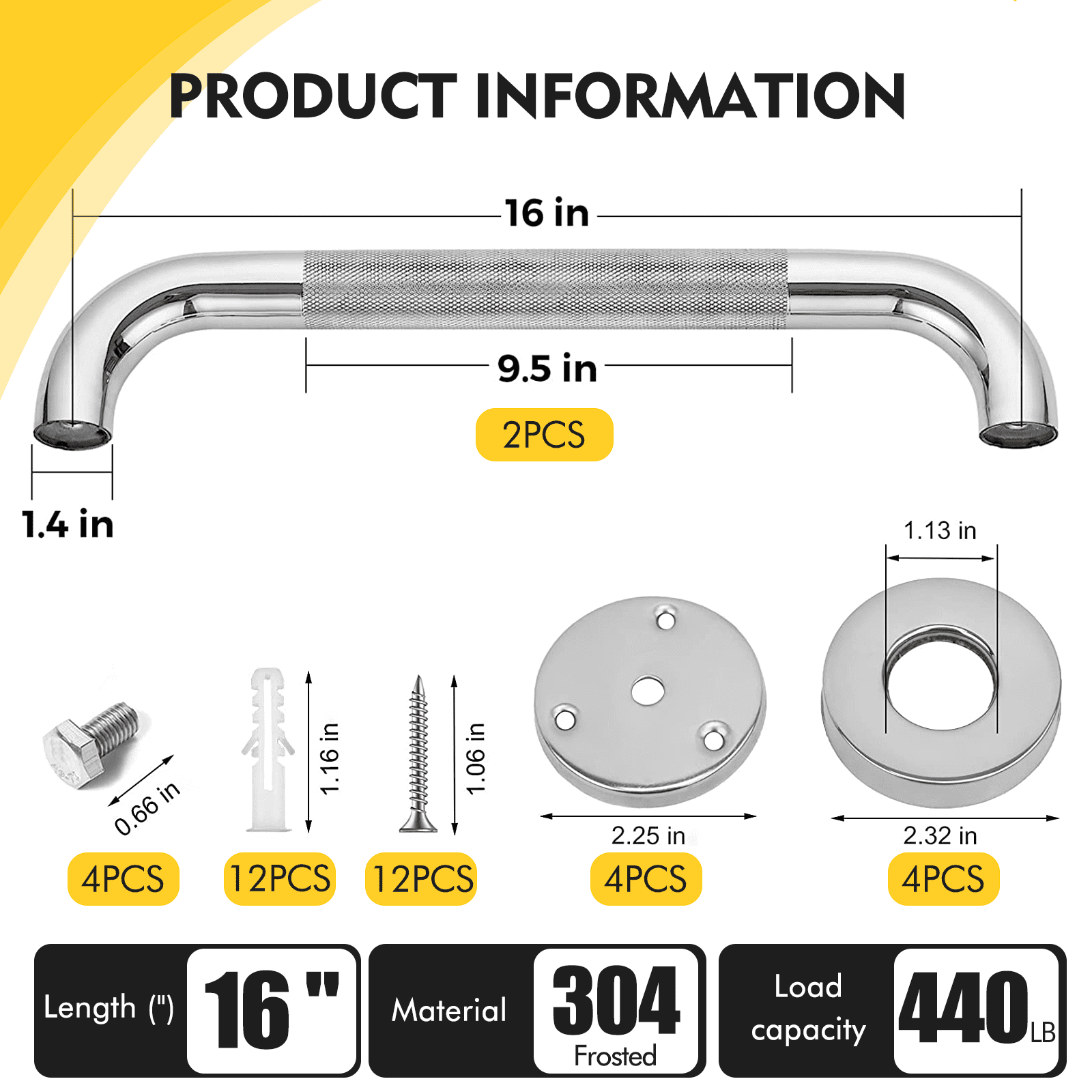 2 Pack 18 Inch Grab Bars for Bathtubs and Showers, Anti Slip Shower Grab Bars Stainless Steel Shower Handle Handicap Elderly Senior Assist Bathroom Saft Handle