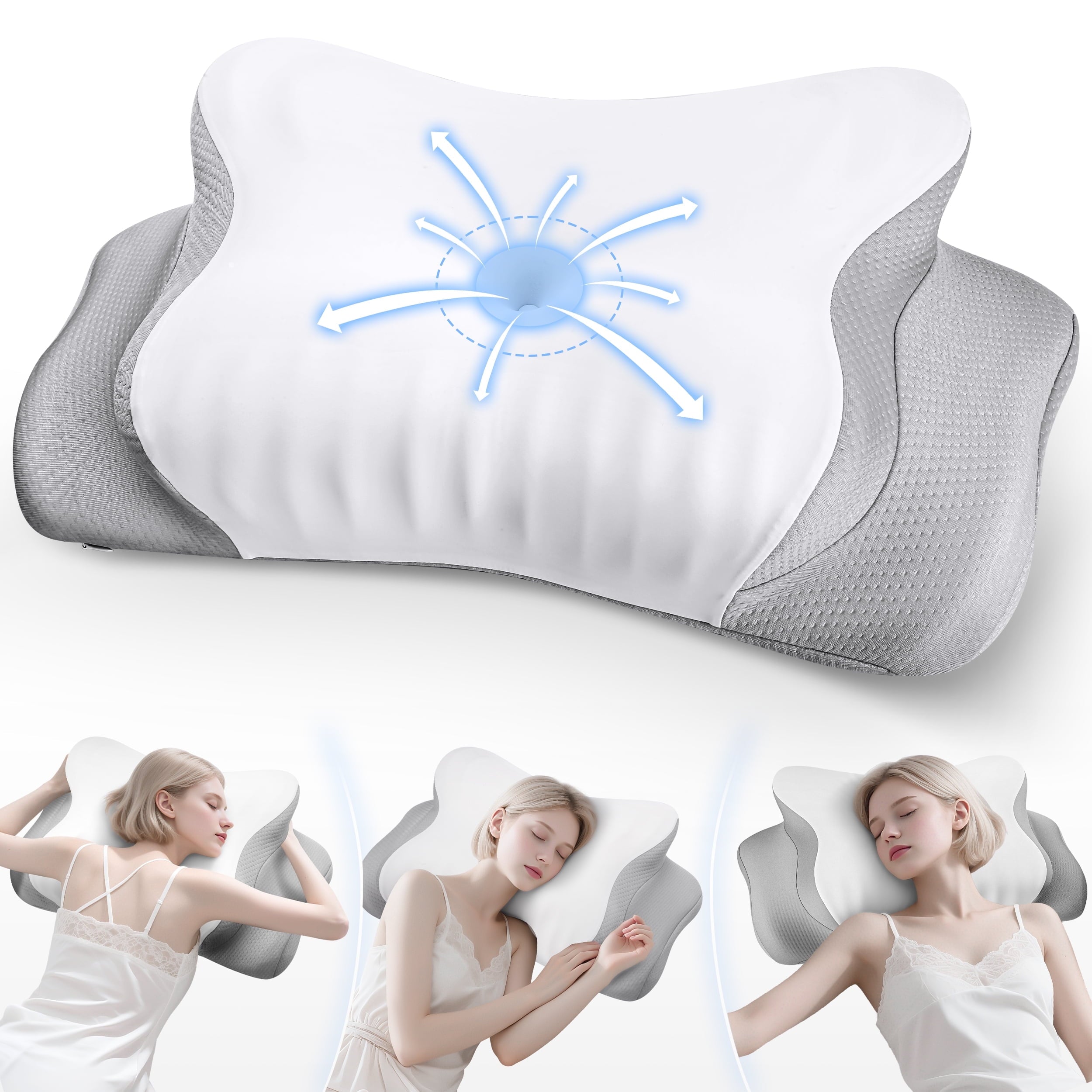 Molbox Cervical Neck Pillows,Ergonomic Memory Foam Bed Pillow, Neck Support & Shoulder Pain Relief for Side Back Stomach Sleepers White