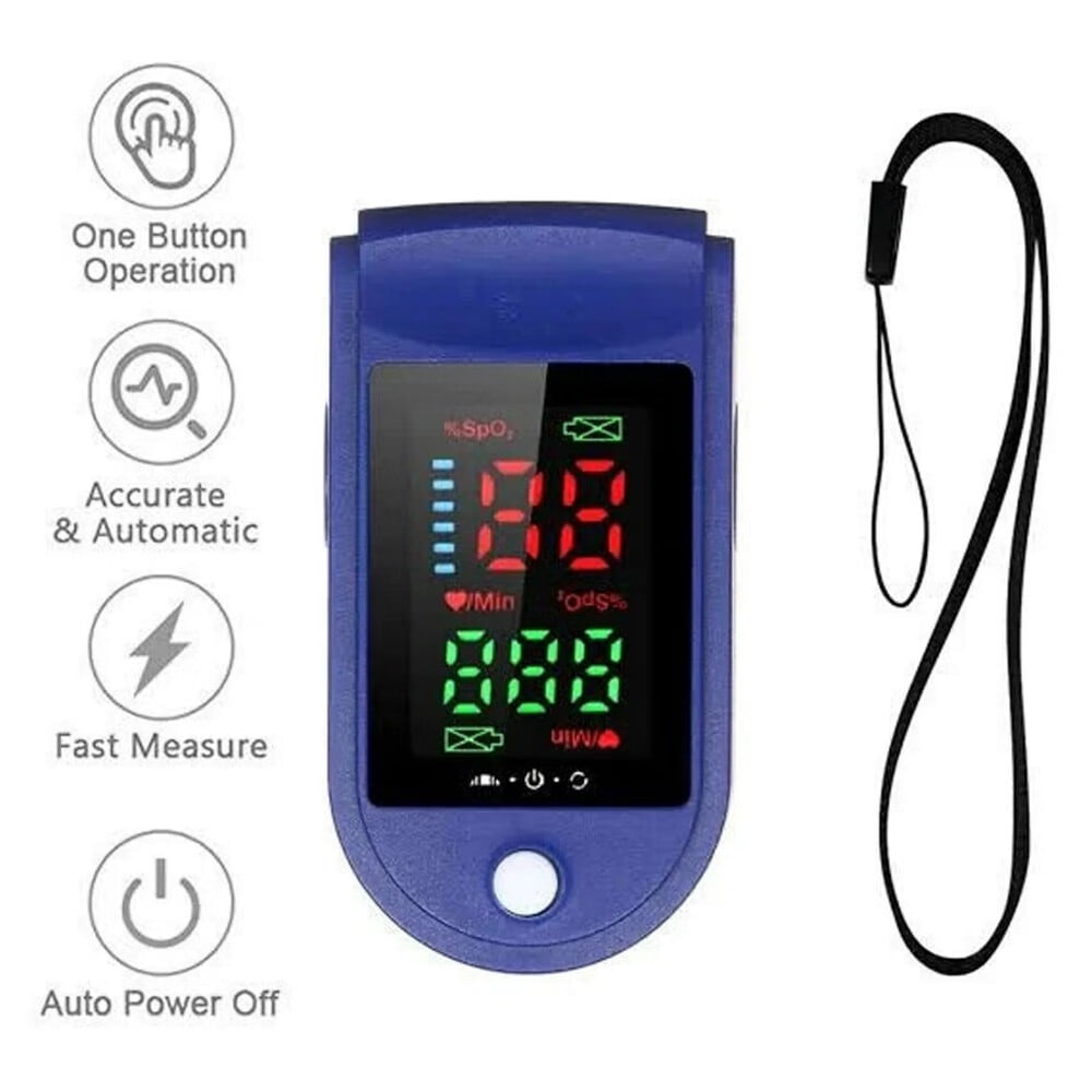 Finger Pulse Oximeter,Larger Display Blood Oxygen Saturation Monitor with Heart Rate Tracker,Pulse Oximeter Fingertip with Lanyard,Navy Blue
