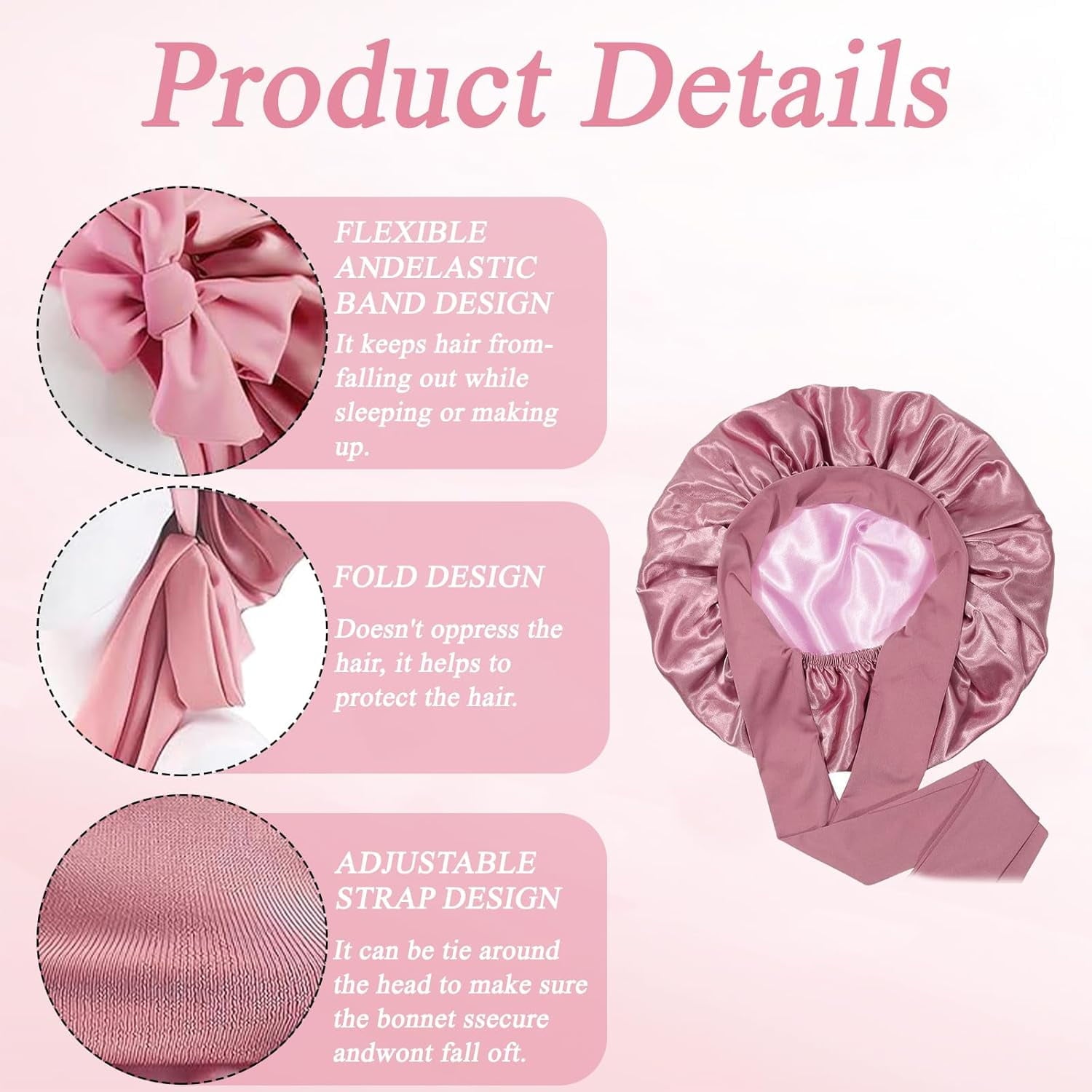 Satin Bonnet for Women,Bonnet for Sleeping,Sleep Cap Hair Bonnet with Elastic Tie Band for Curly Hair Night Cap