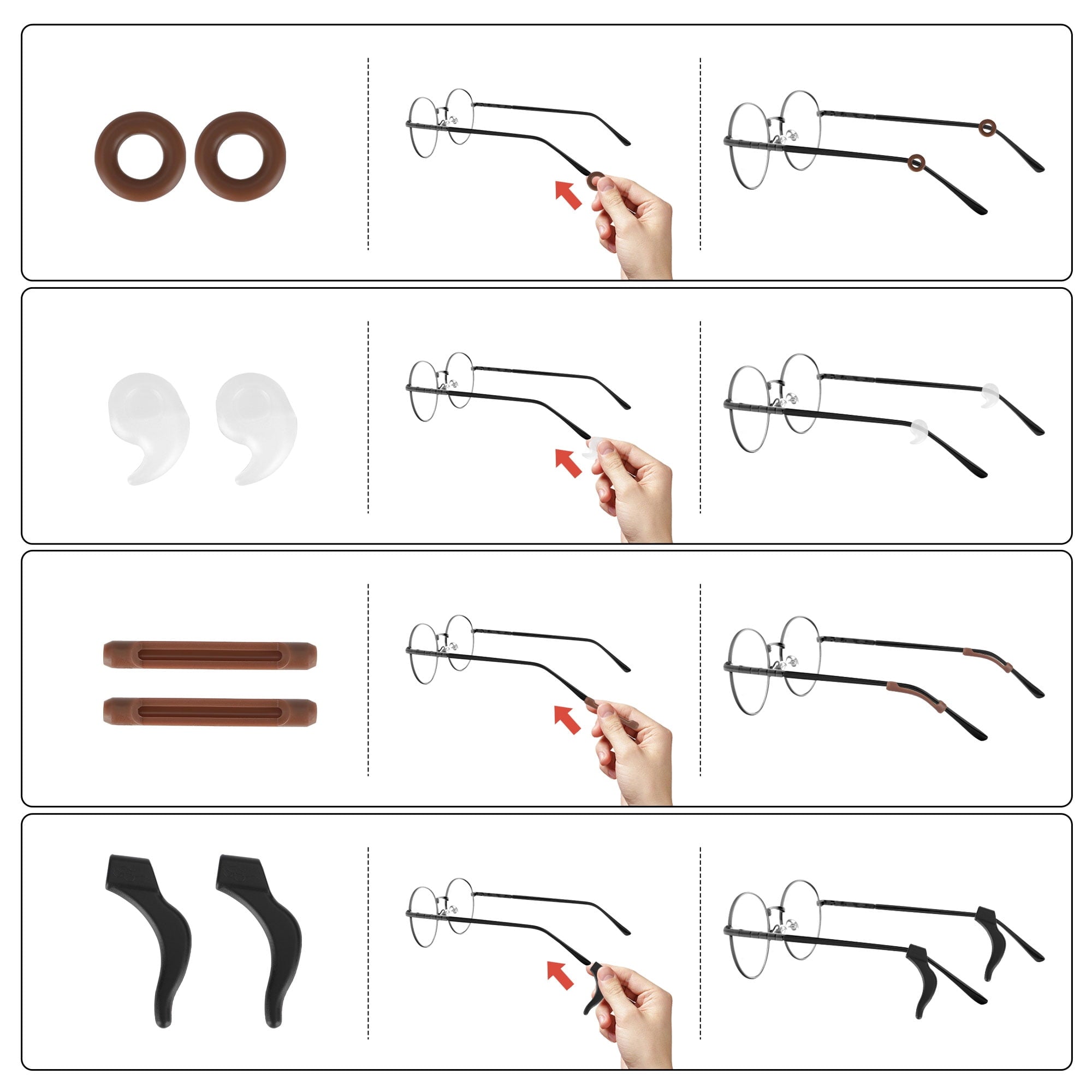 12pairs Glasses Retainers - Silicone Eyeglass Ear Grip Hooks, Glasses Holder, Eyeglass Temple Tips and Stoppers