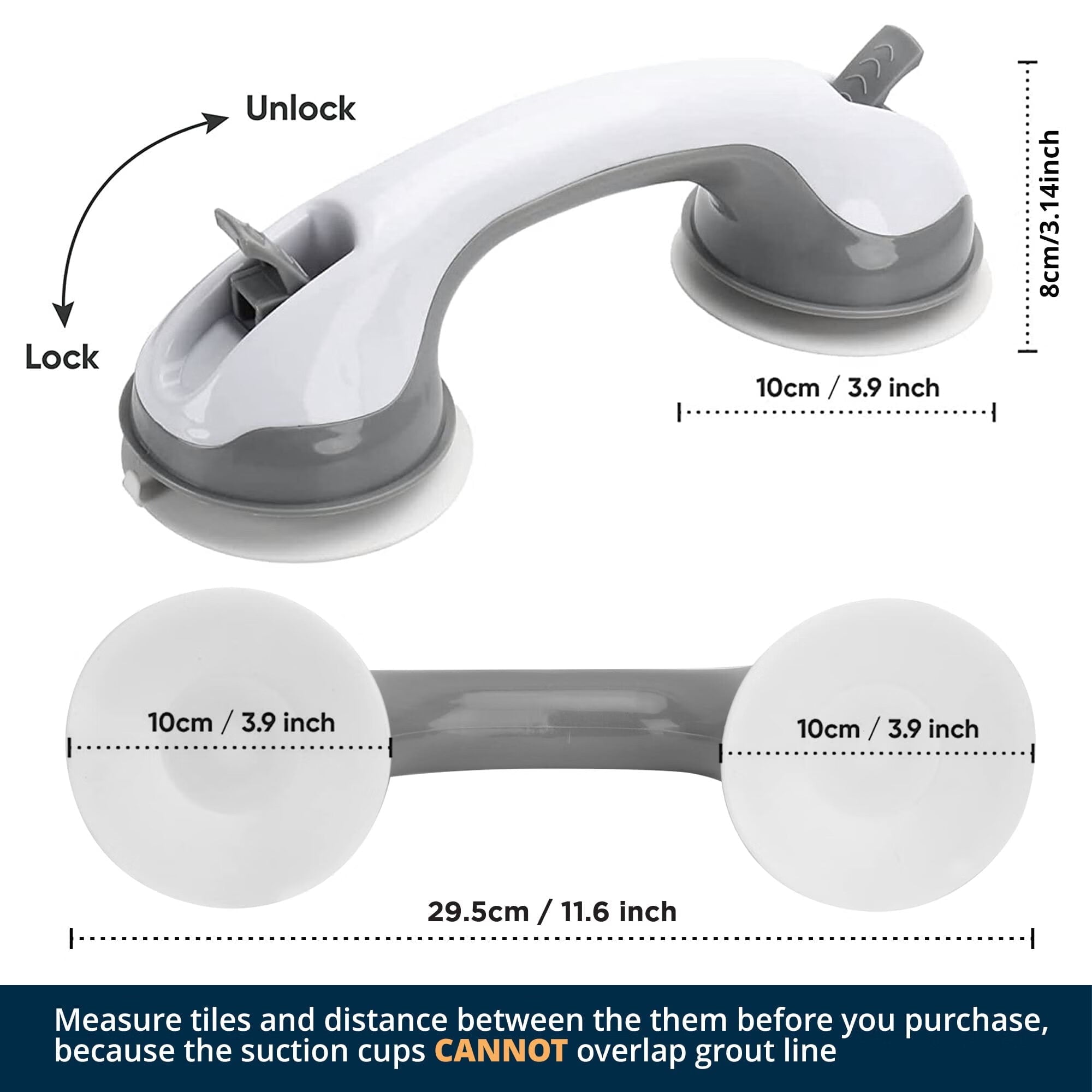 Shower Handle (2 Pack),12 Inch Grab Bars with Strong Suction Cup for Bathtubs and Showers,Shower Safety Hand Rail,No Drill Balance Bar for Bathroom,Suitable for Seniors,Elderly,Handicap
