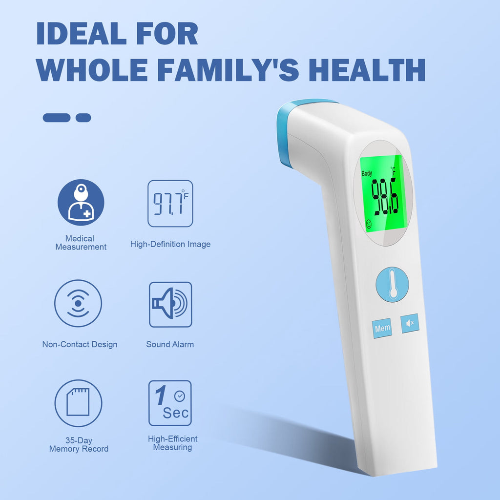 Thermometer for Adults, High Accuracy, No-Touch Digital Thermometer with Fever Alarm and Memory Function, Ideal for Babies, Kids, Home and Office Use