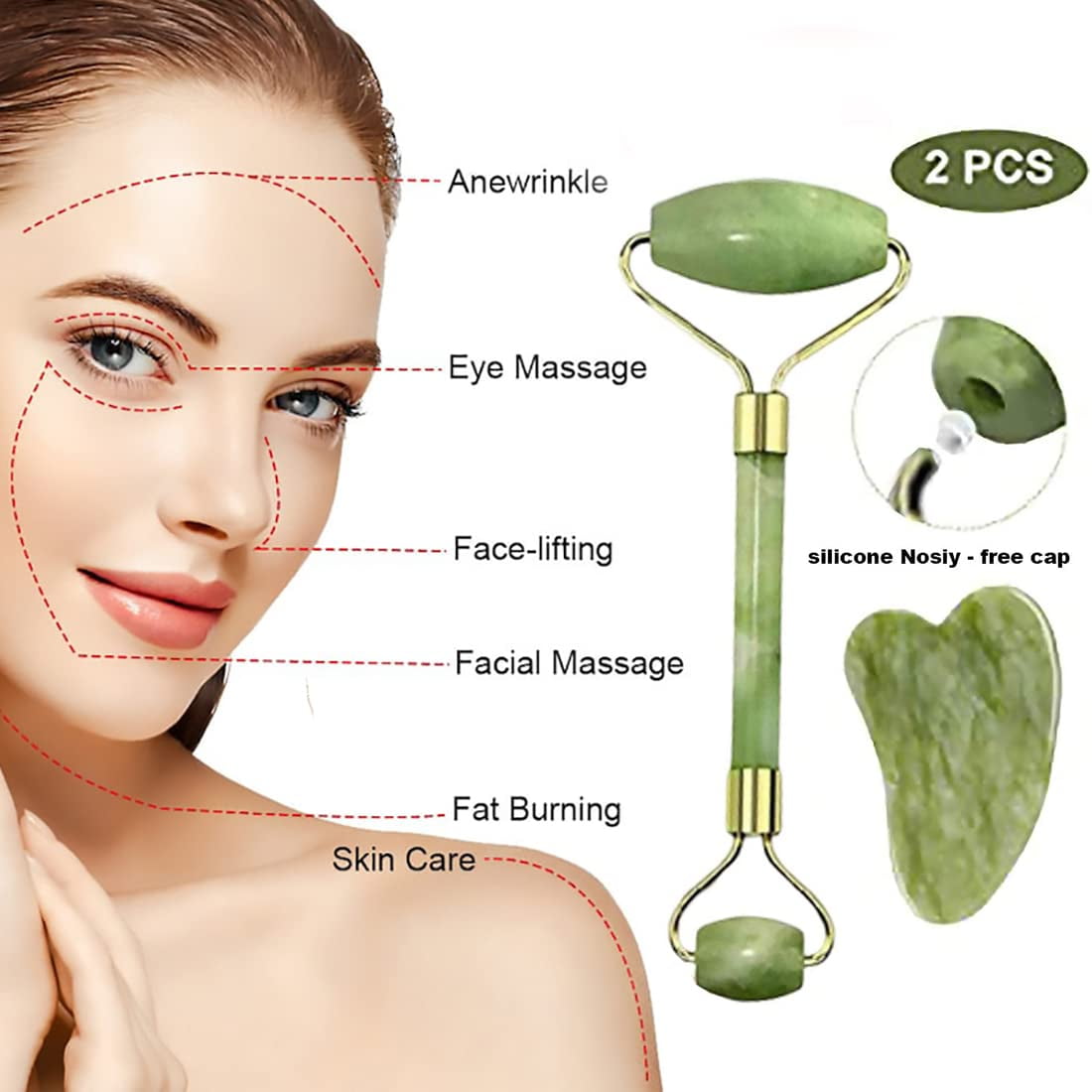 Jade Roller & Gua Sha Set Face Roller and Gua Sha Facial Tools for Skin Care Routine and Puffiness-Green