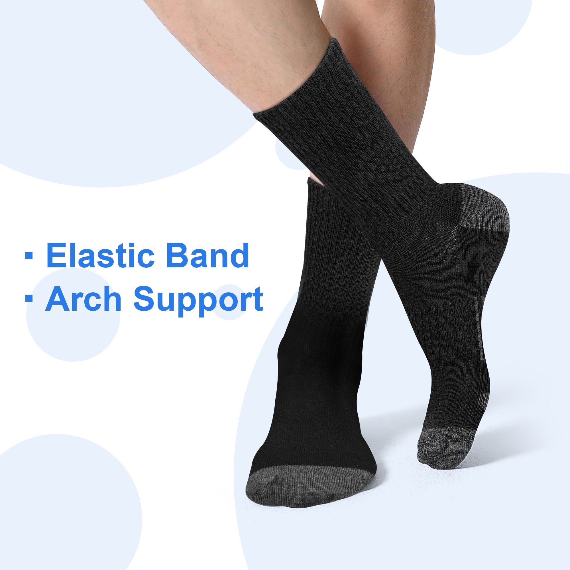 10 Pairs Men's Moisture Control Crew Socks, DISEN Cushioned Athletic Work Boot Socks, Size 7-11.5, Black/White