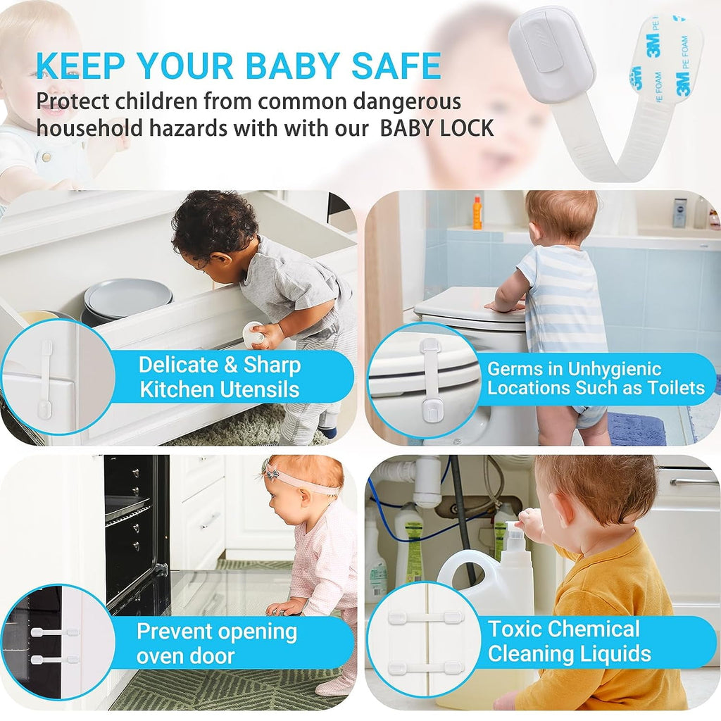 Baby Proofing Cabinet Locks Child Safety Buckle Kit White 10 Pack Strap Secure Baby Lock Kidproof
