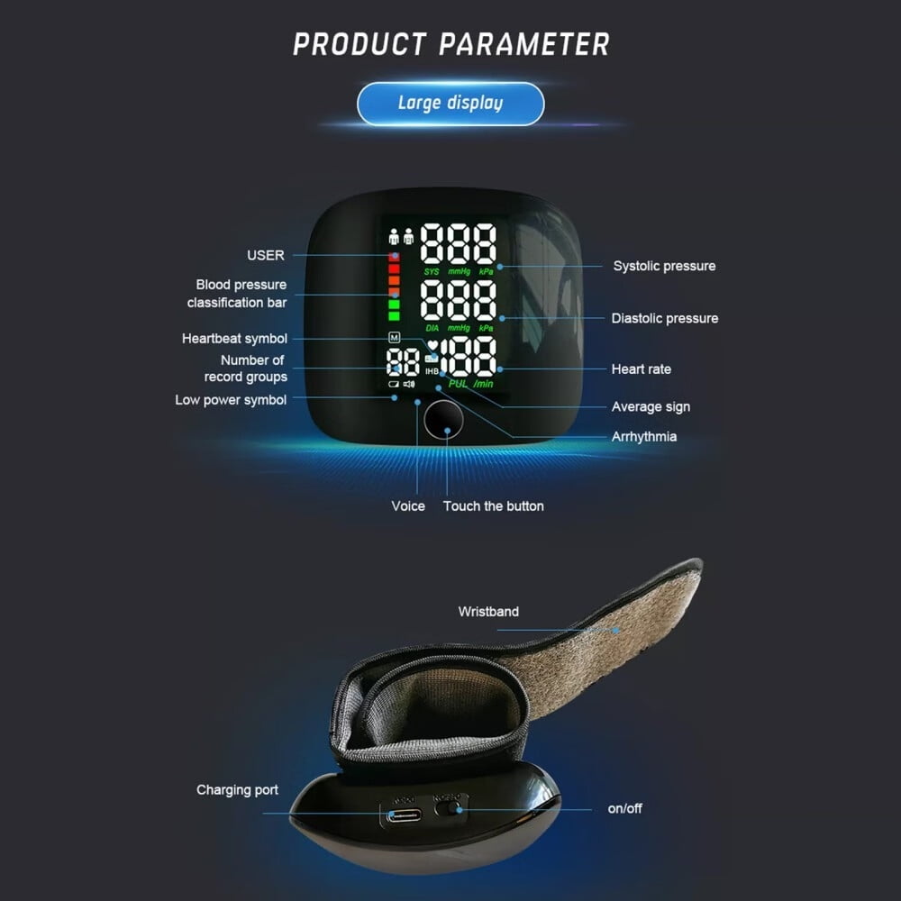 Blood Pressure Monitor,Automatic Large LCD Display Adjustable Wrist Cuff,Wrist BP Cuff for Adults