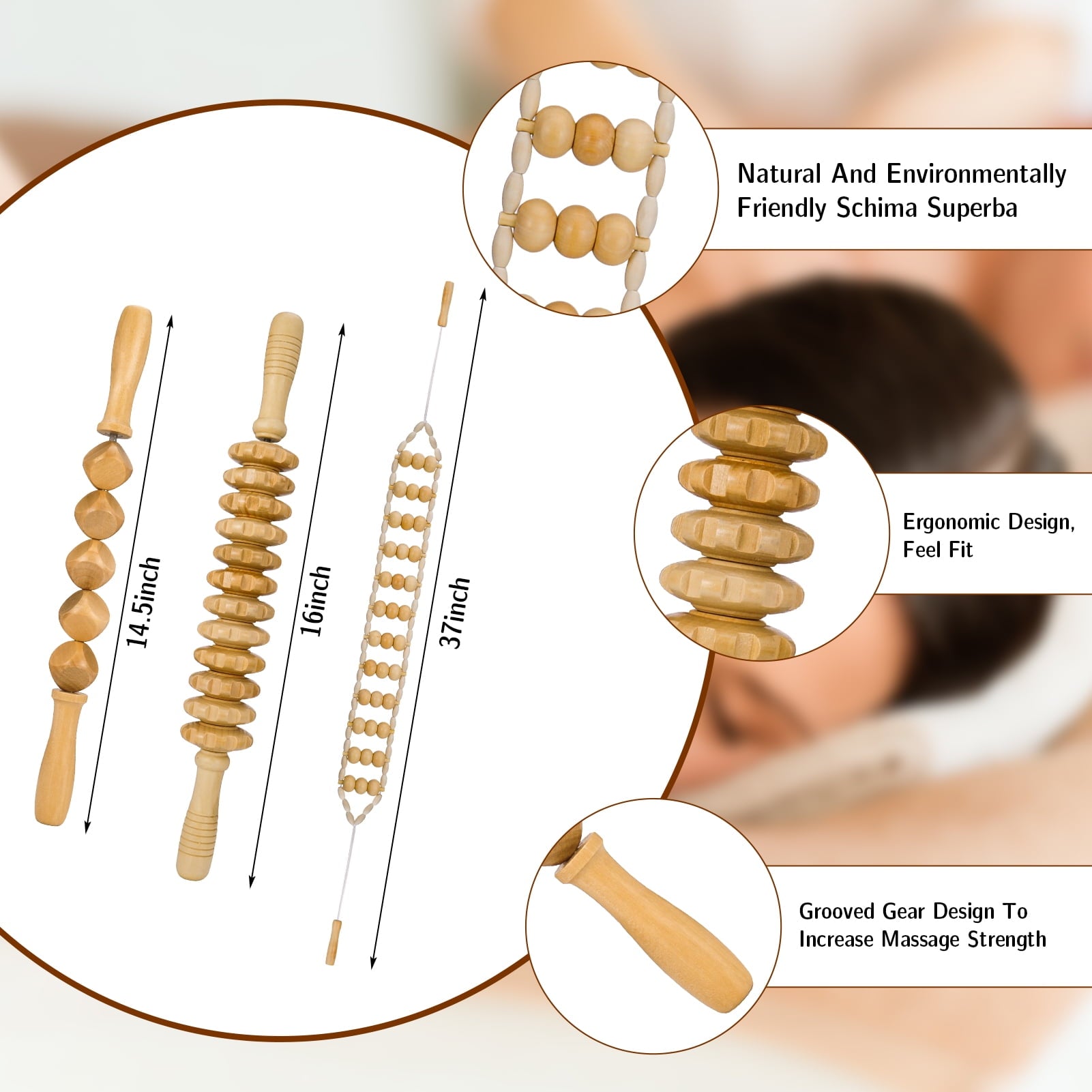 DISEN Professional Lymphatic Drainage Massager, 5 in 1 Wood Therapy Massage Tools for Body Shaping, Maderoterapia Kit for Anti Cellulite, Blood Circulation, Body Sculpting Tools