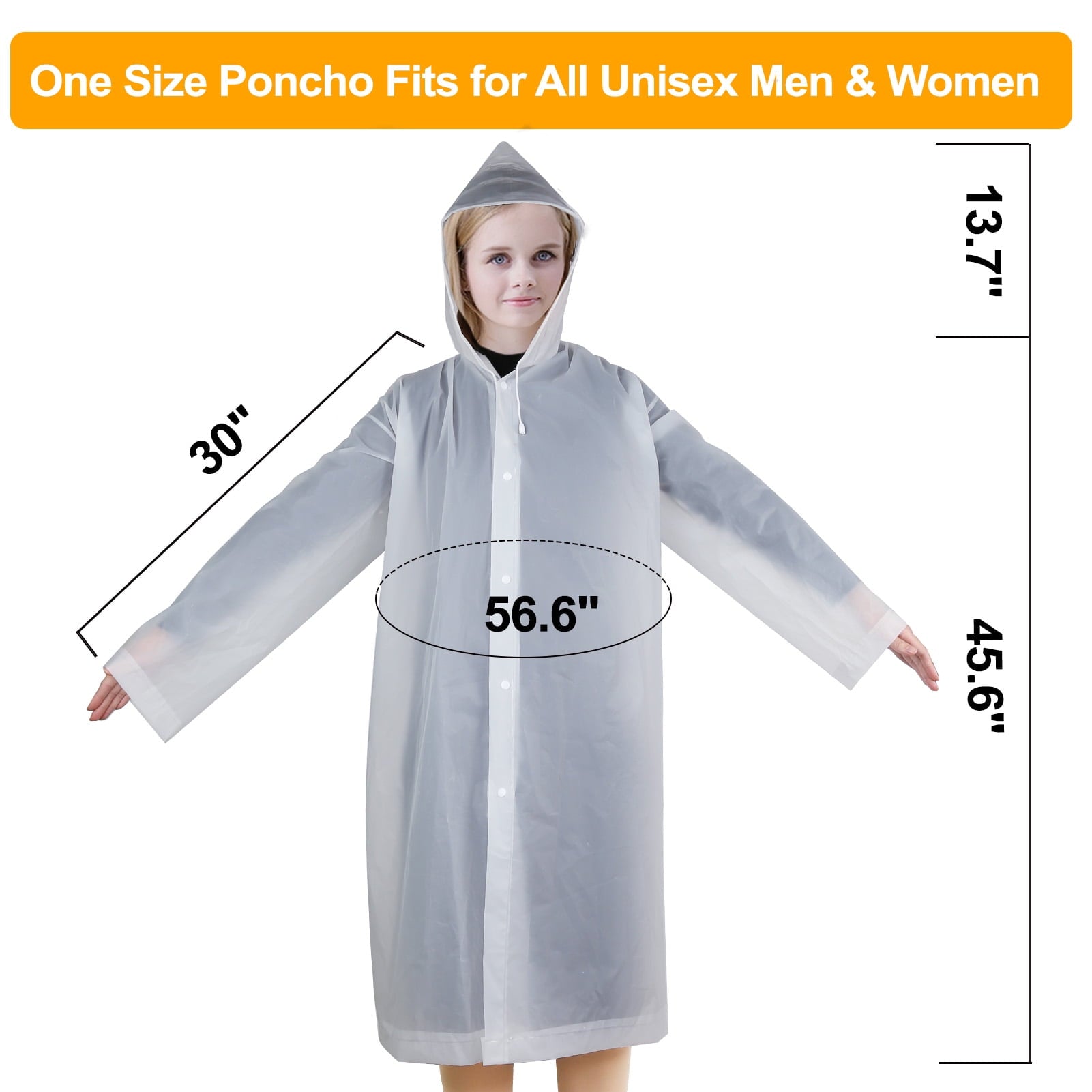 ZOUYUE 2 Pack Rain Ponchos for Adults, Men Women Reusable EVA Clear Raincoat with Hood