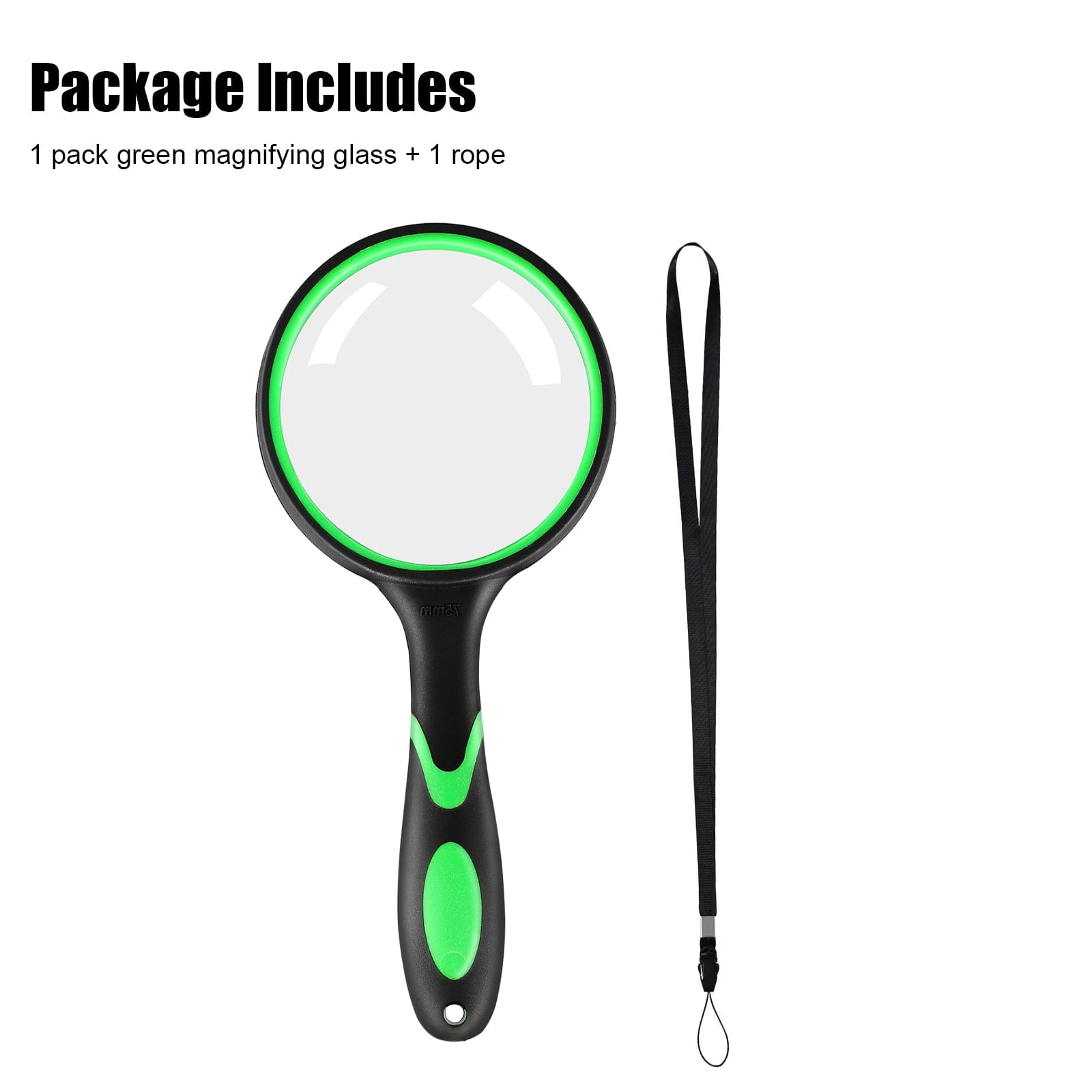 10X Magnifying Glass, Handheld Reading Magnifier with 75mm Non-Scratch Glass Lens, Non-Slip Handle, Rope, for Seniors Reading, Hobbies, Classroom Science
