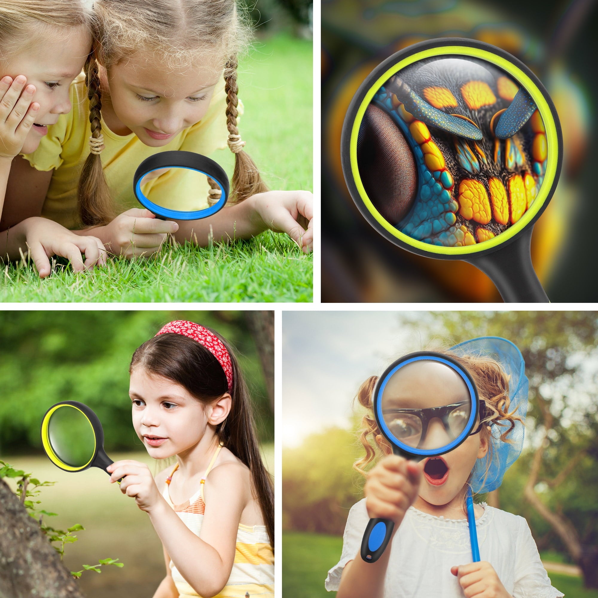 10X Handheld Magnifying Glass, 2pcs Rubber Reading Magnifier for Science Class