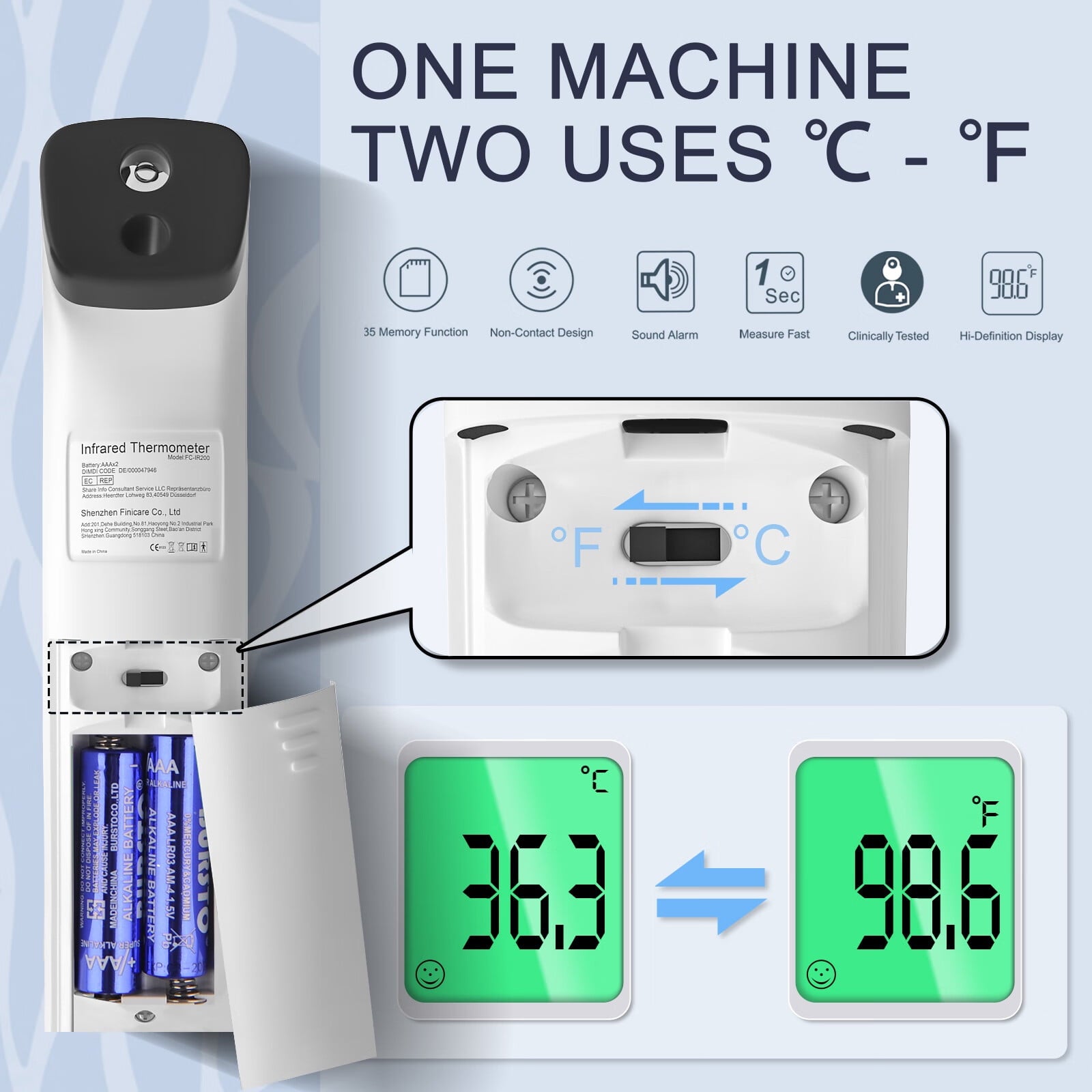 DISEN Digital Thermometer for Adults and Kids, Accurate No-Touch Infrared Thermometer with LED Display, 35 Memory & Mute Function, 1-Second Reading & Fever Alarm for the Whole Family
