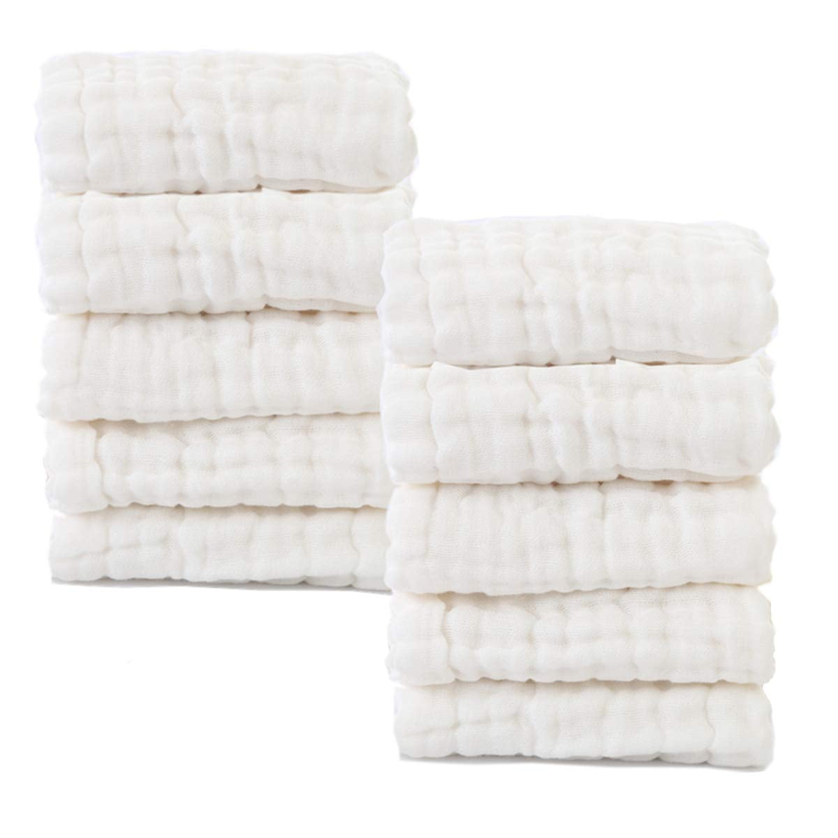 10 PCS Baby Muslin Washcloths,Large 12x12 inches,Natural Cotton Burp Cloths,Soft Absorbent Baby Wash Cloths for Sensitive Skin,Baby Girls and Boys Face Towels