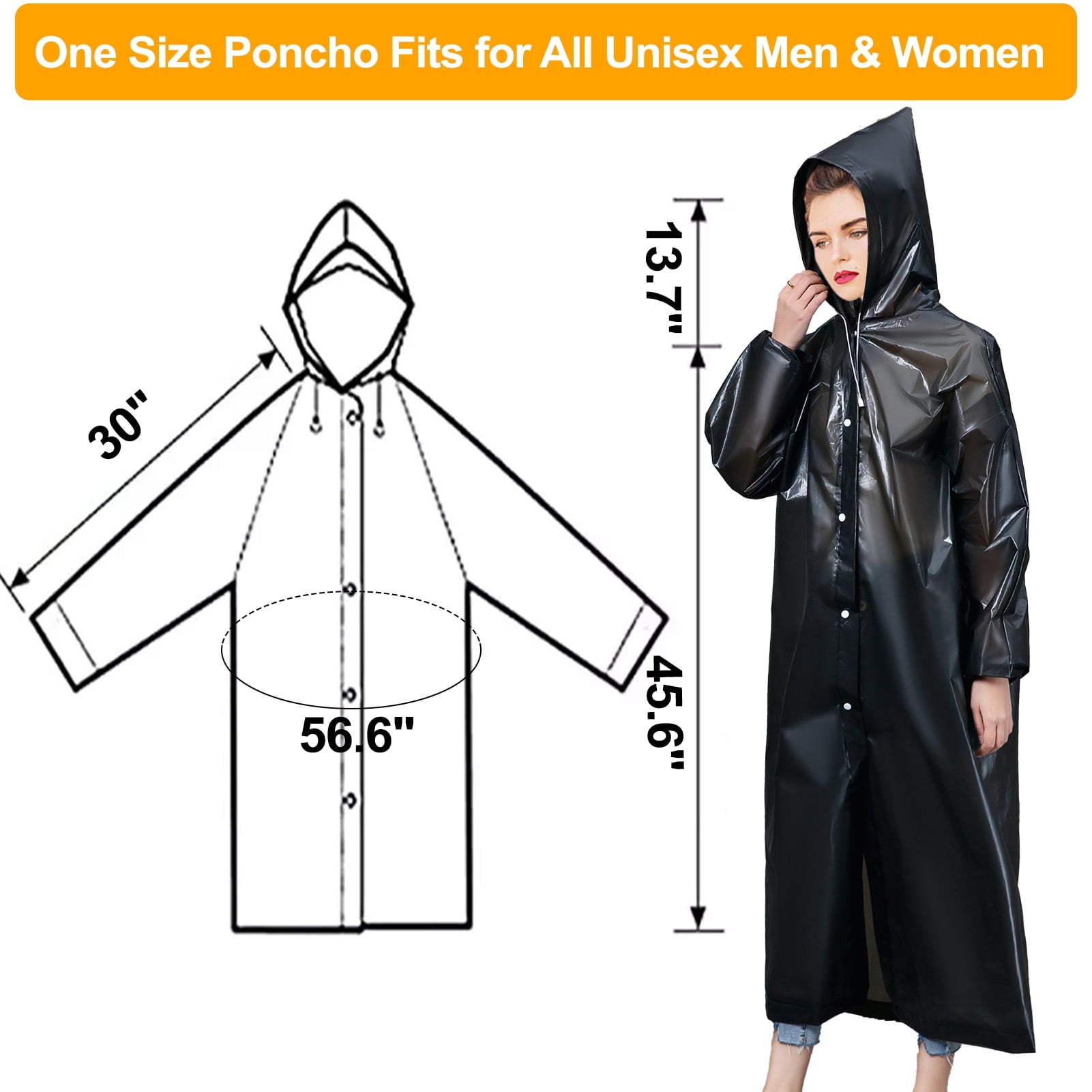 2 Pack Rain Ponchos for Adults, EVA Clear Raincoat Waterproof with Hood