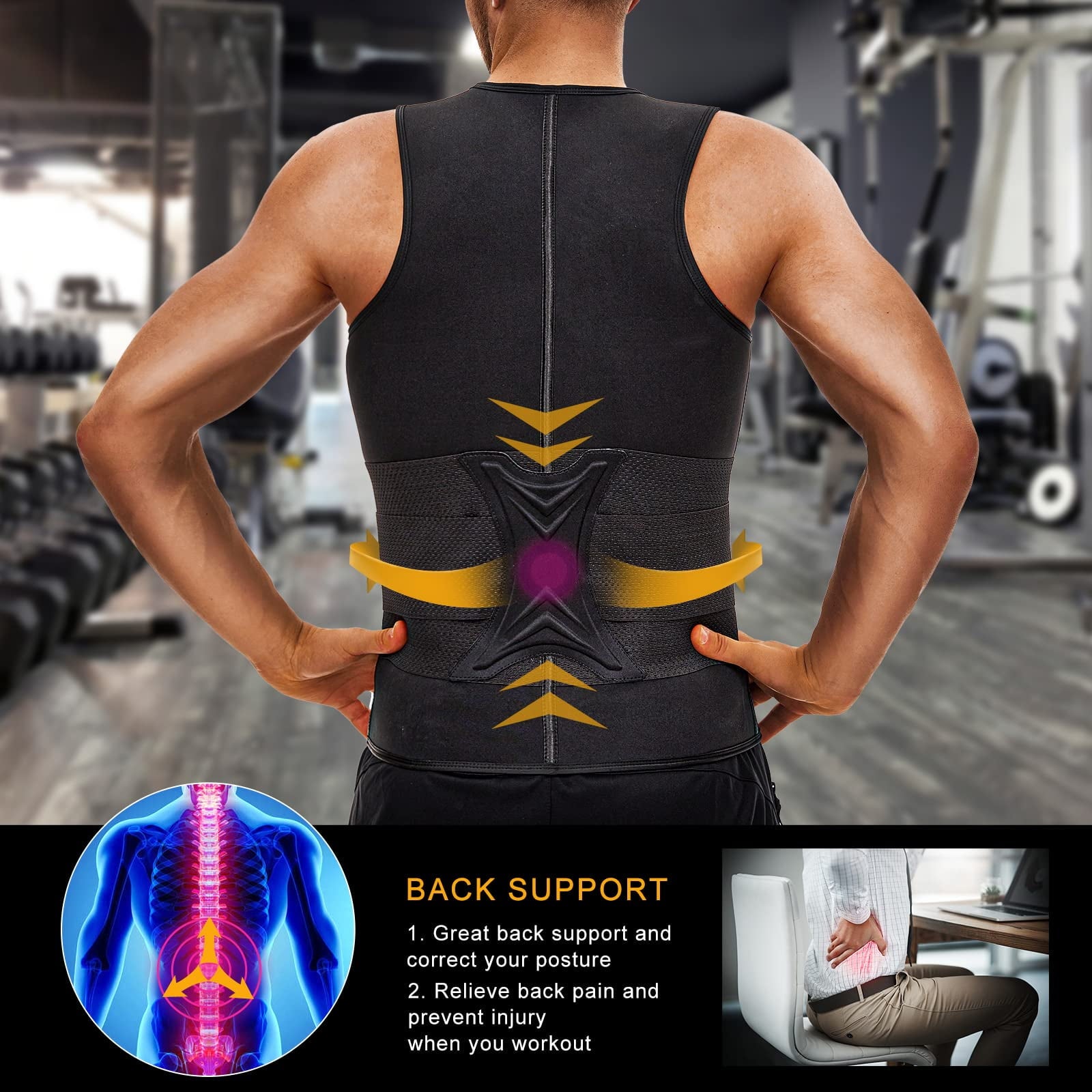 Sweat Vest for Men Sauna Suit Neoprene Waist Trainer with Zipper Adjustable Body Shaper Tank Top