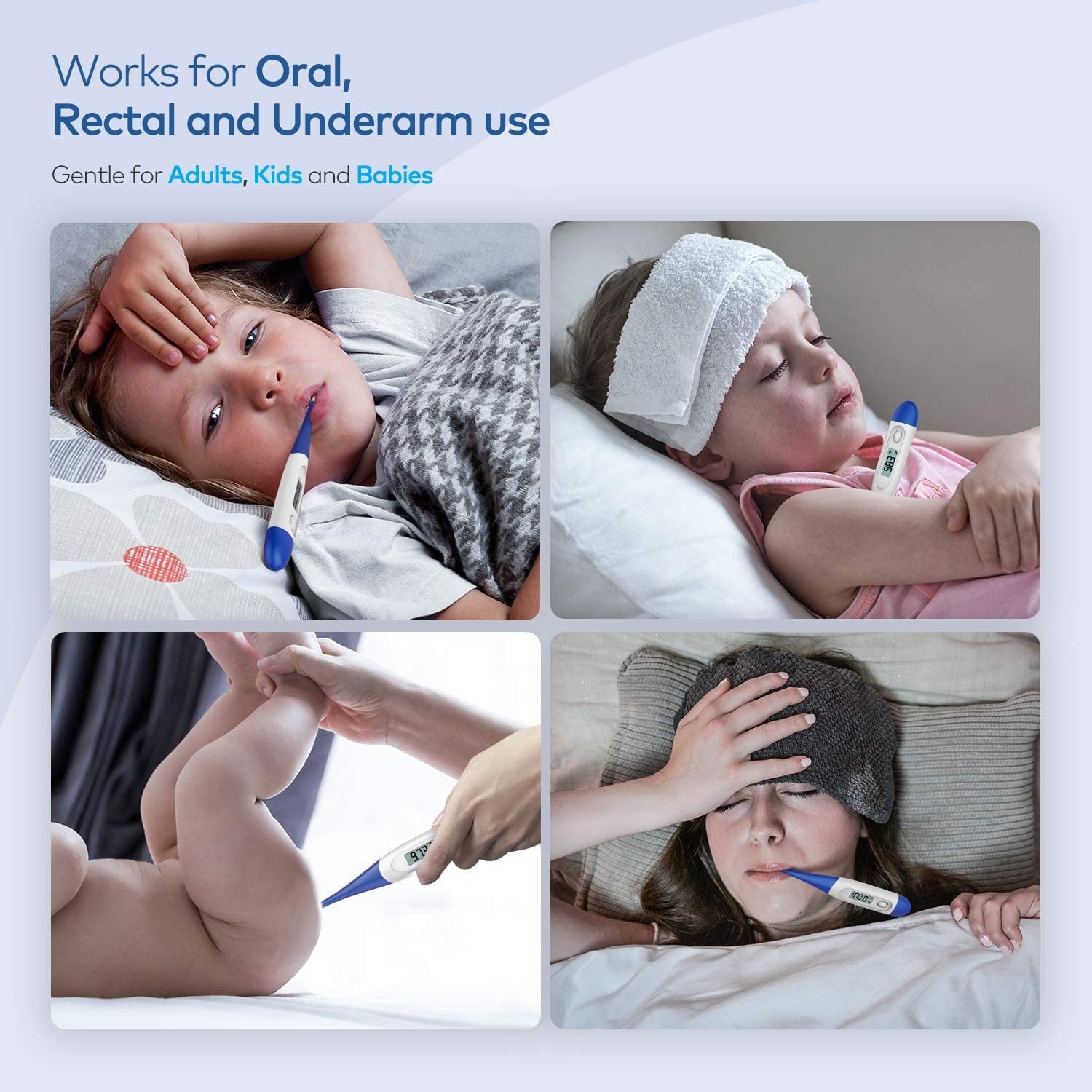 TIFOR Thermometer for Adults with 10 Seconds, Digital Oral Thermometer for Fever 5.9 x 0.6 x 0.4 inches (Dark Blue)