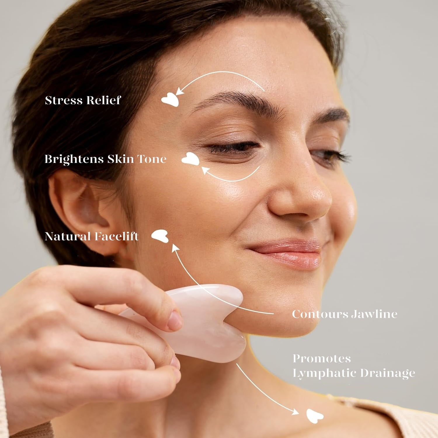 TIFOR Jade Roller & Gua Sha, Natural Jade Face Roller Gua Sha Facial Tools Skin Care Massager, Pink