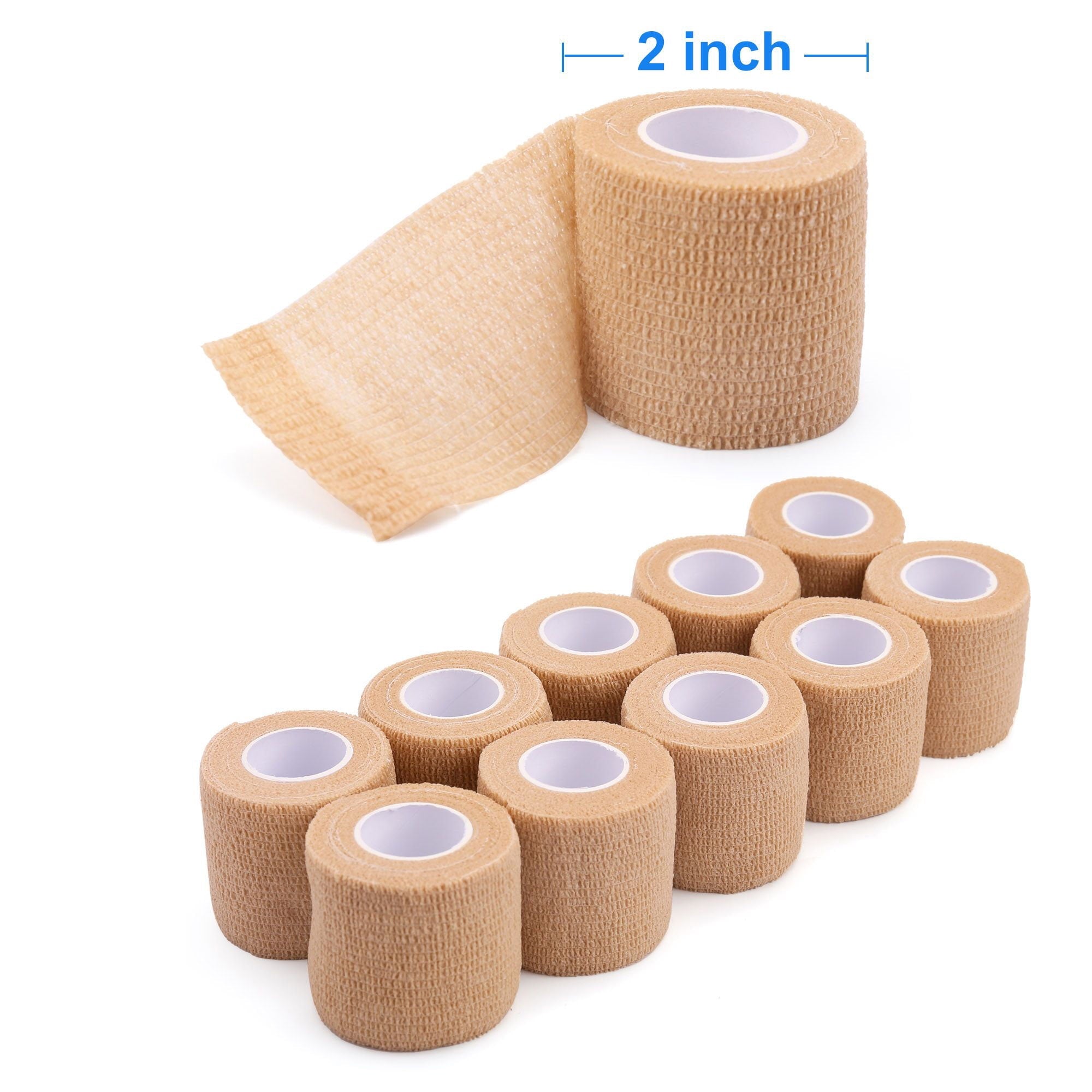 12 Pack Self Adherent Bandage Wrap,2 in x 5 Yards Non-Woven Fabric Tape