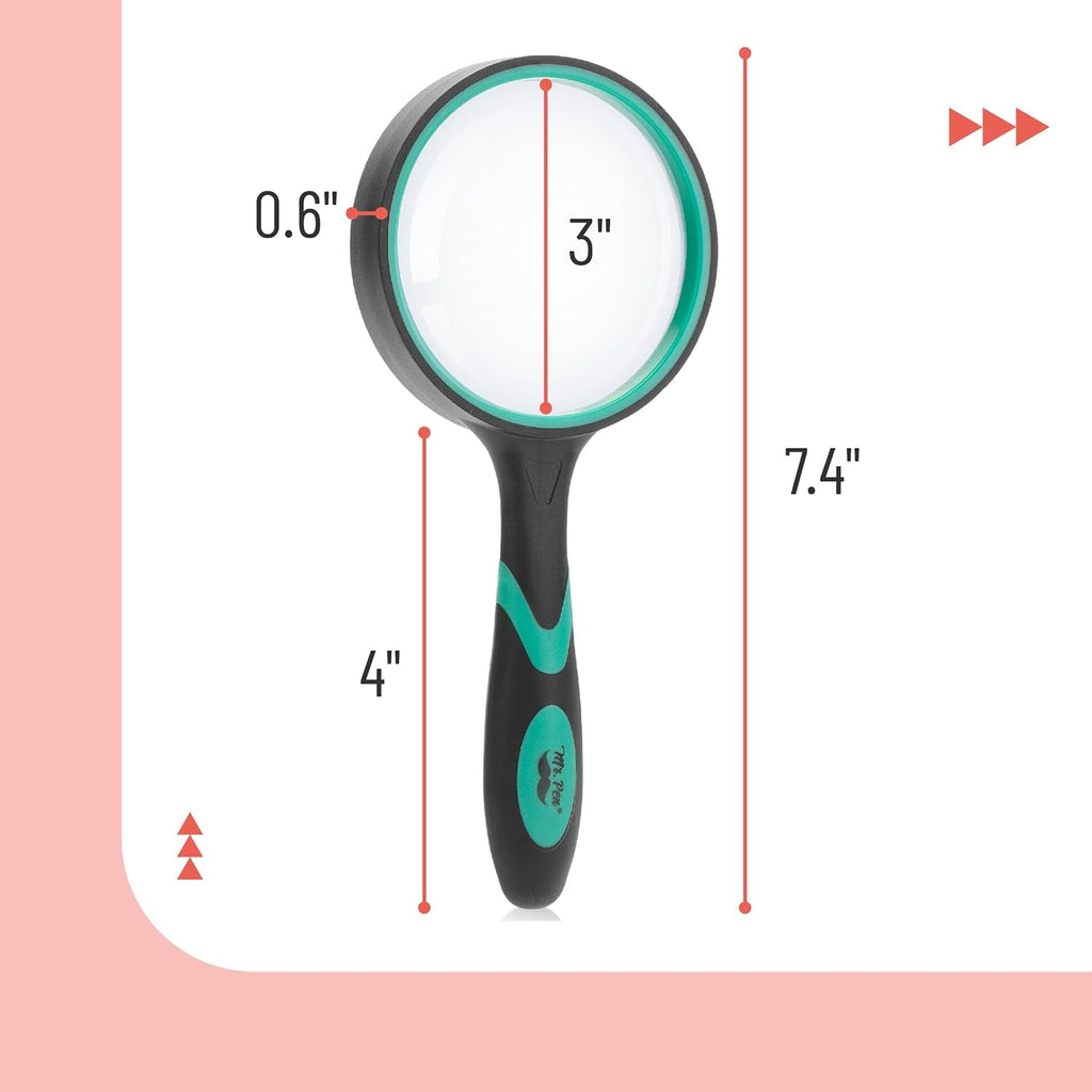 TIFOR- Magnifying Glass, 2 Pack, 10X Magnifier, 75mm Glass Lens, Magnifying Glass for Kids and Adults, Handheld Magnifying Glass, Magnifier for Reading, Magnifying Glasses for Close Work, Red&Green