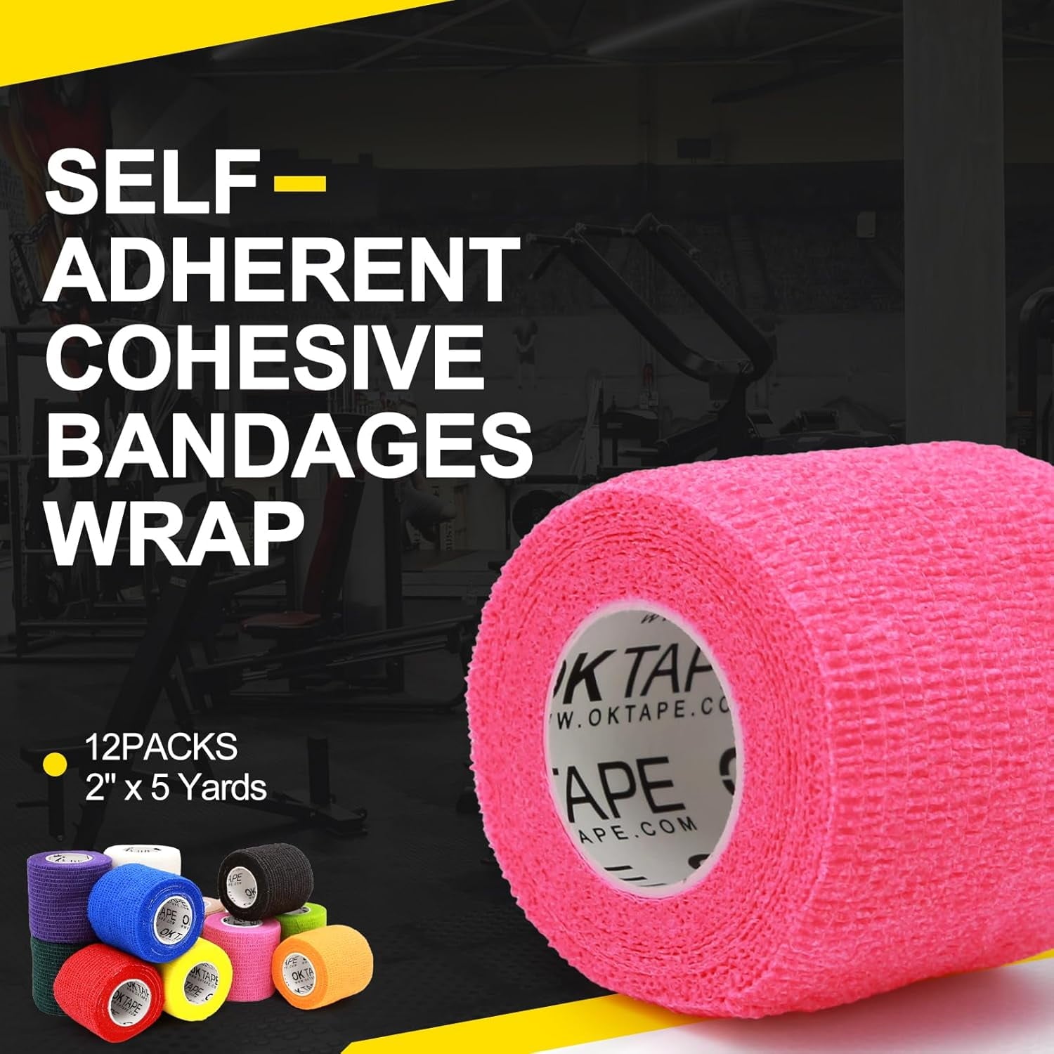 TIFOR Self Adherent Bandages Wrap 12 Rolls, 2 Inches x 5 Yards, First Aid Tape, Elastic Self Adhesive Tape, Athletic, Sports wrap Tape, Bandage Wrap for Sports, Wrist - Mixed Colors