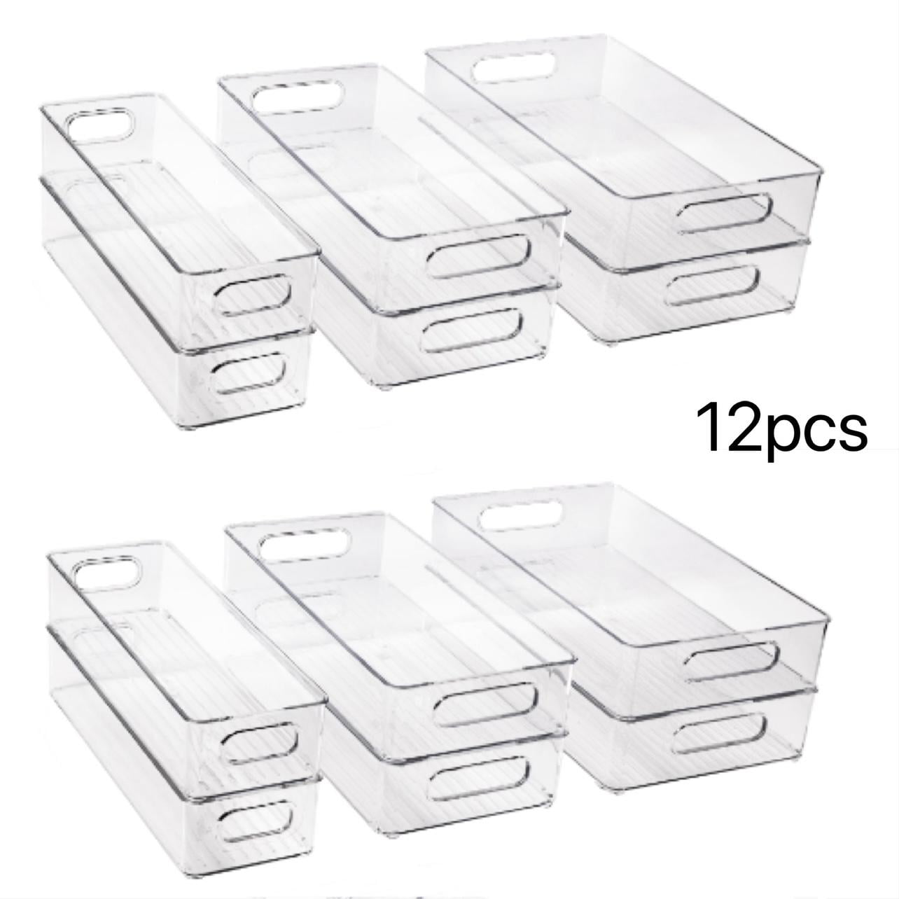 12Pcs Refrigerator Organizer Bins, 3 Sizes Stackable Clear Pantry Organizer  with Handles for Fridge, Freezer, Shelves, Drawer, Snack Organizer for Home & Kitchen,boxes,containers Plastic