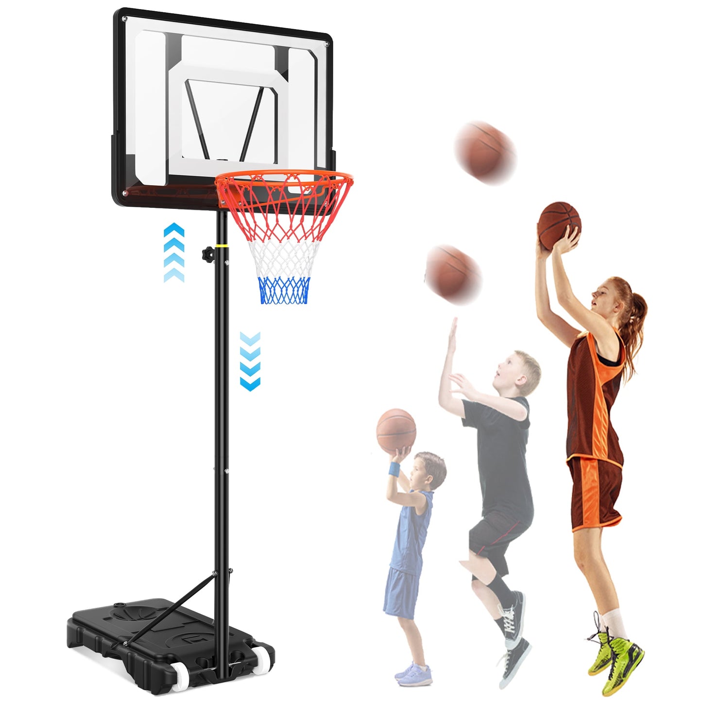 Basketball Hoop with 5-8ft Adjustable Height for Kids Teenagers Youth Junior, 33'' Portable Basketball Hoop with Stand & Backboard Wheels for Basketball Goals Indoor Outdoor Play