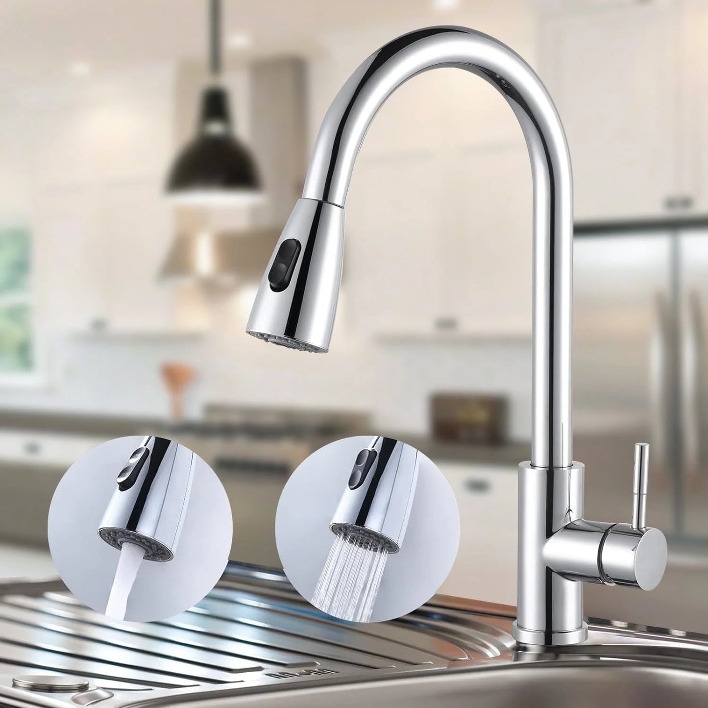 Kitchen Faucets, Brushed Nickel Kitchen Faucet with Pull Down Sprayer, High Arc Single Handle Stainless Steel Sink Faucets