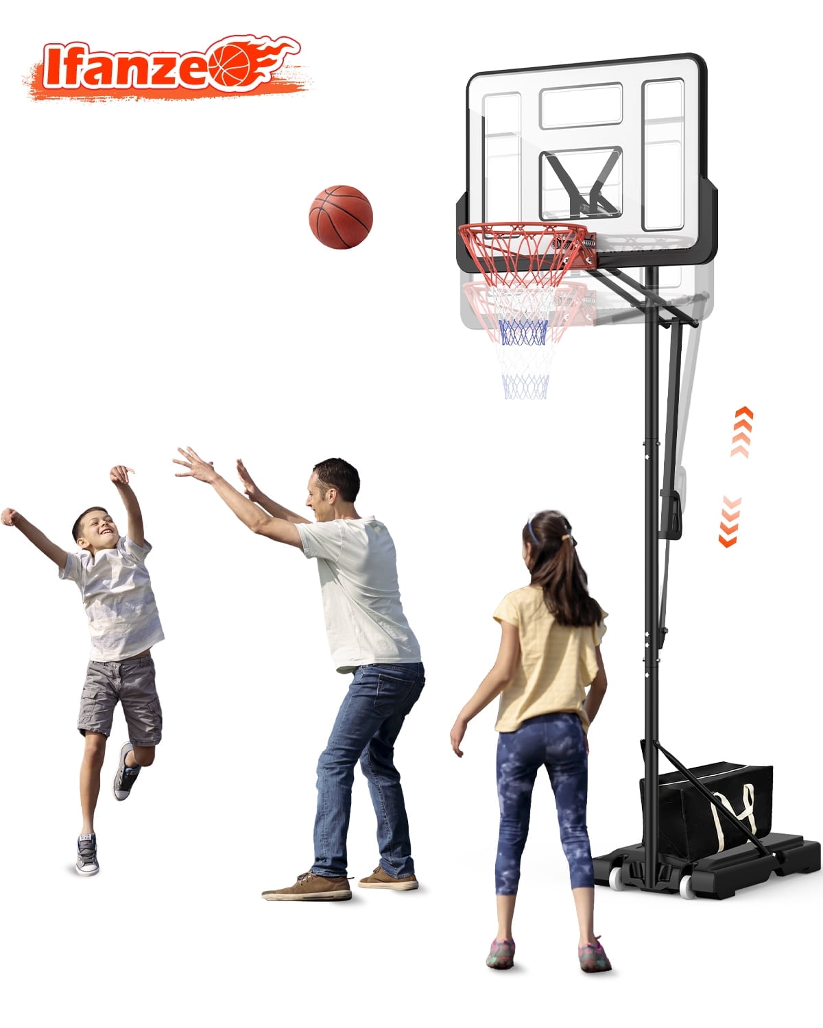 Portable Basketball Hoop Goal 4.75ft-10ft Adjustable, Indoor Outdoor Basketball Hoop System with 44" Shatterproof Backboard and Stand Wheels for Adults Kids Teenagers Youth Junior, Black