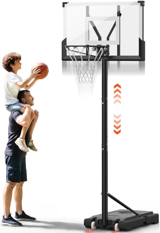 eTopeak Portable Basketball Hoop Goal System with Wheels Height Adjustable 4.4ft - 10ft for Kids Adults Indoor Outdoor